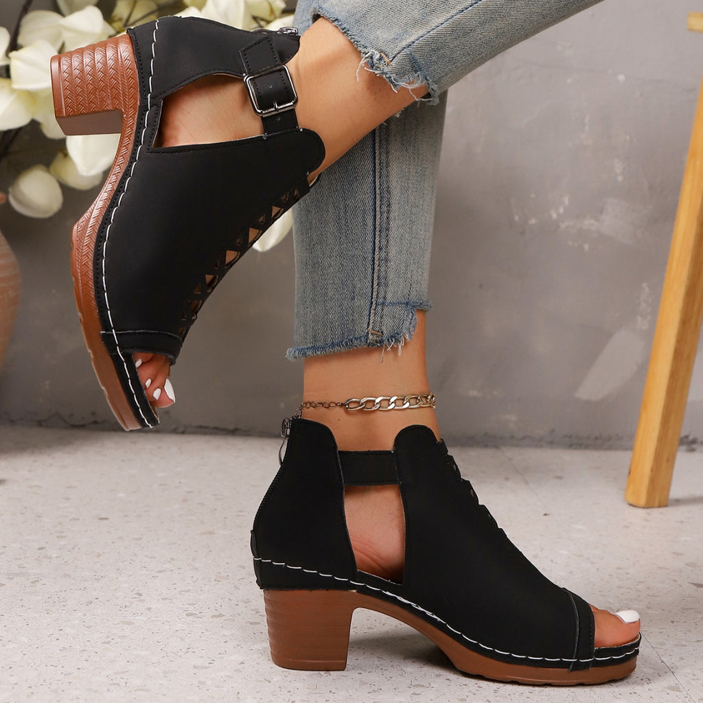 Open Toe Block Heels Sandals by Trendsi