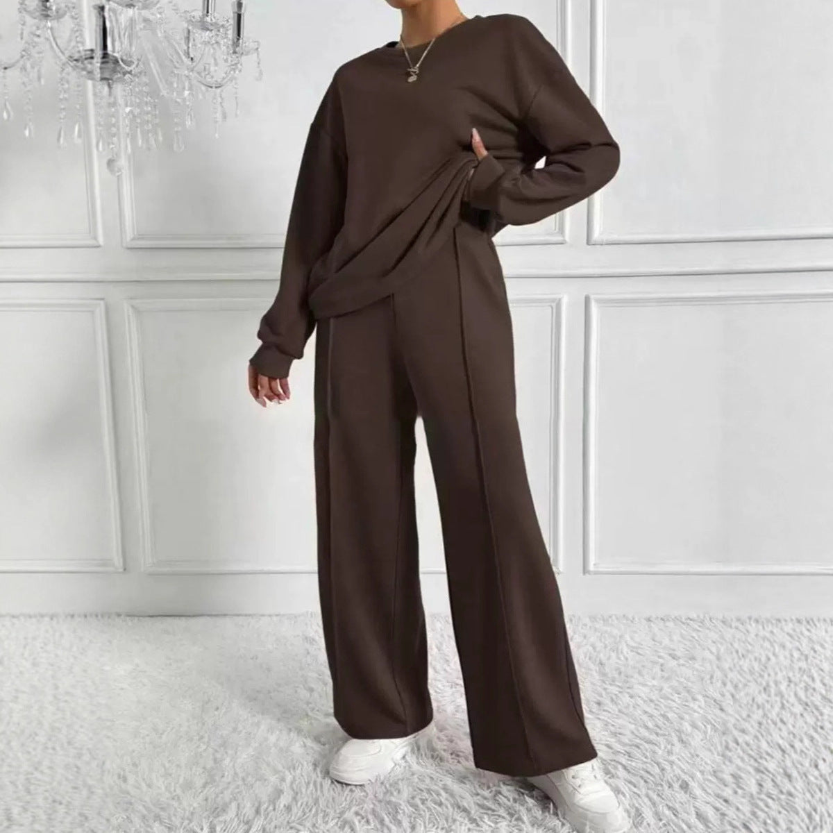 Women's Round Neck Long-sleeved Trousers Temperament Twinset by DC-THE CEO