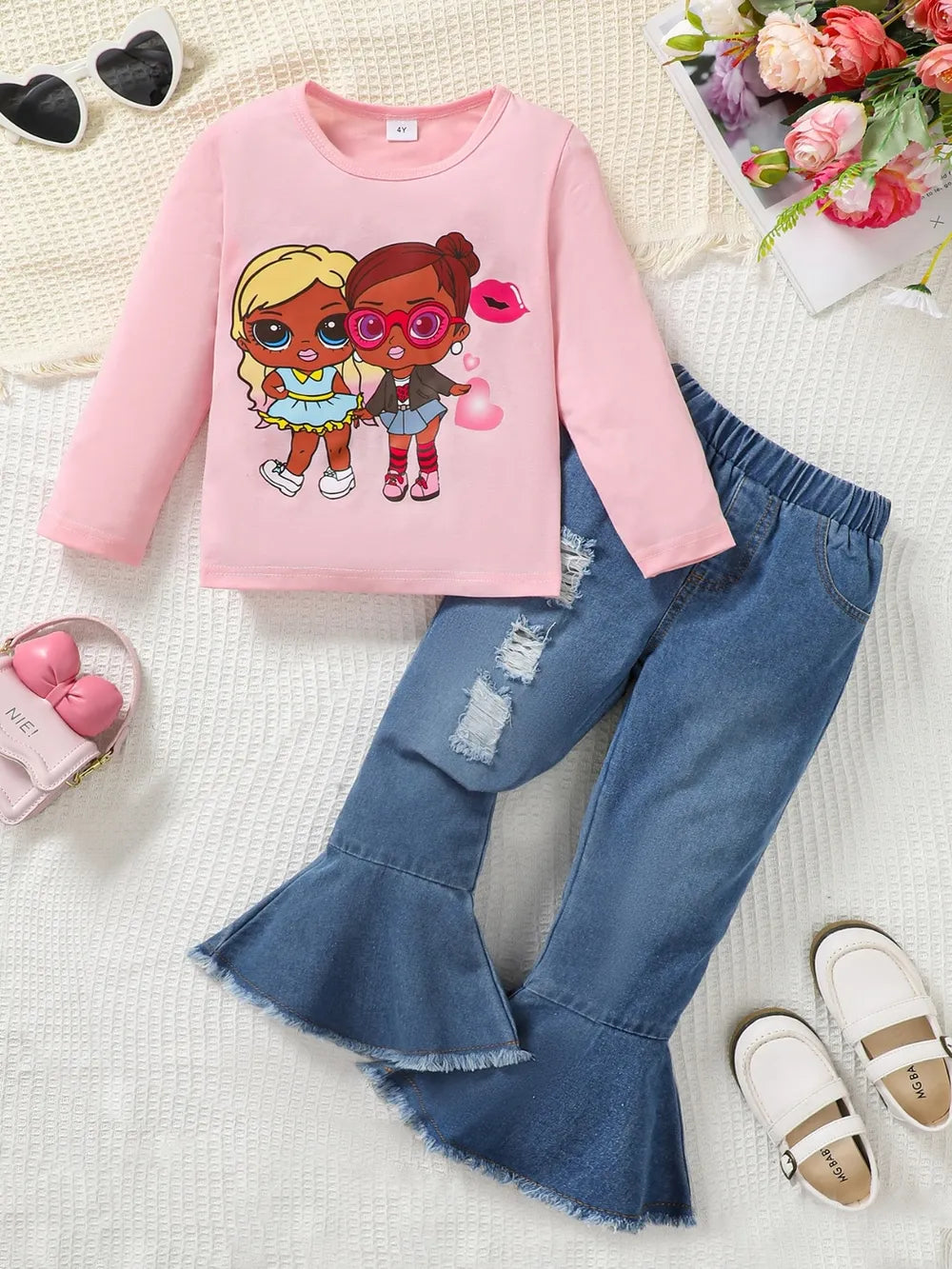 Children's Round Neck Graphic Top and Pants Set by Trendsi