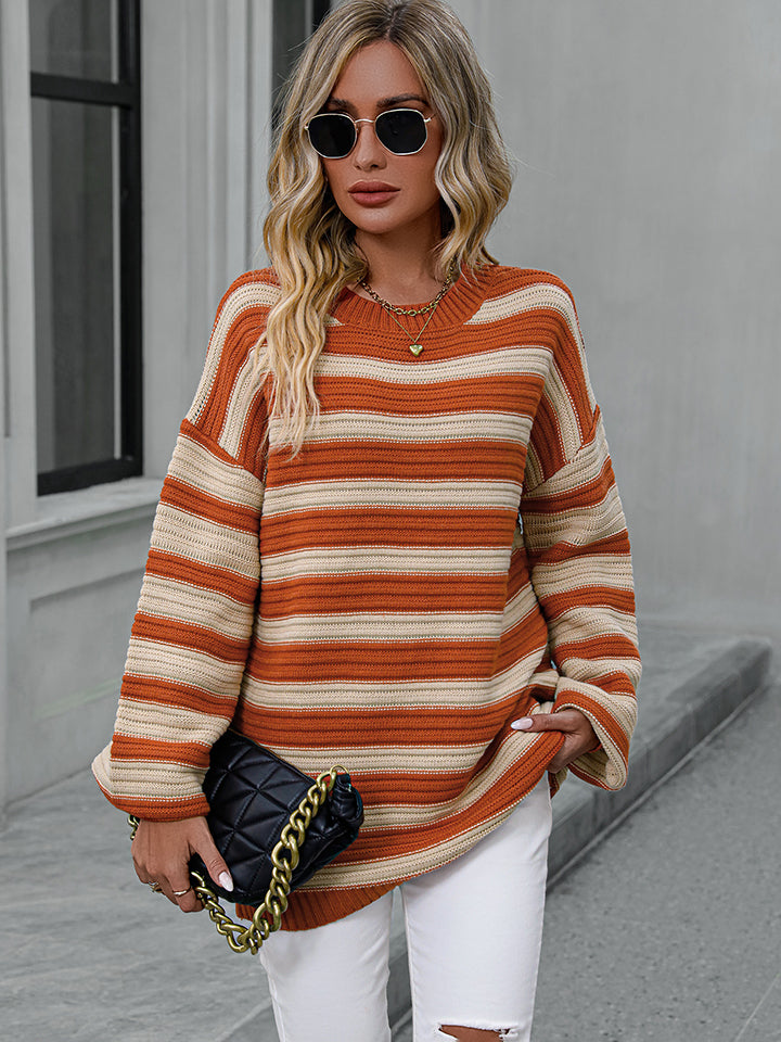 Striped Dropped Shoulder Sweater by Trendsi