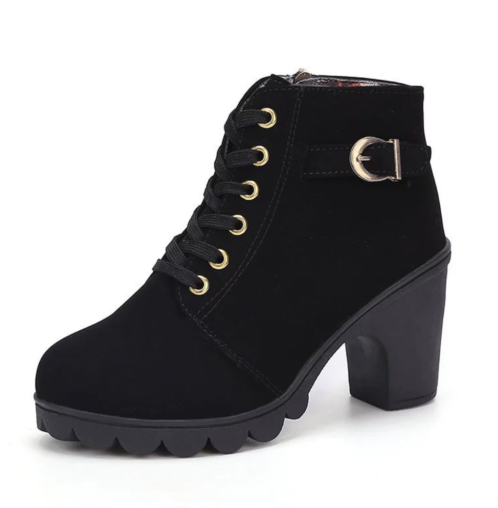 Fashoin Leopard Print Ankle Square Heel Suede Lace-up Zip Boots Women Casual Versatile Shoes Autumn And Winter by DC-THE CEO