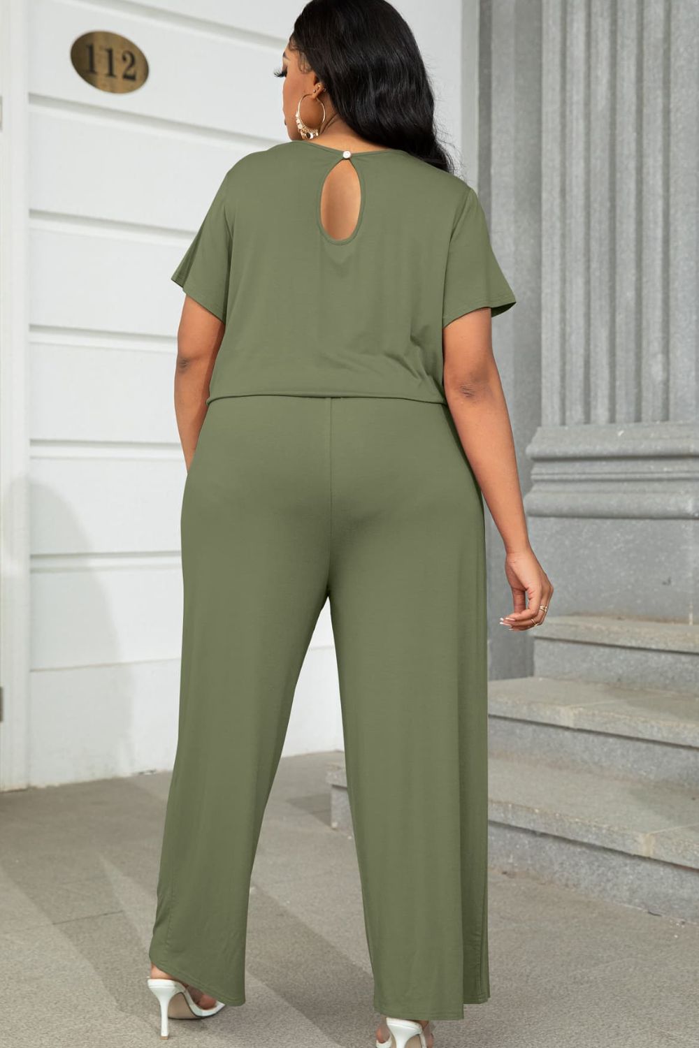 Plus Size Drawstring Waist Short Sleeve Jumpsuit by Trendsi