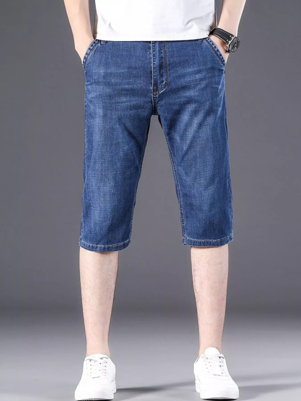 Men's Wash Denim Shorts with Relaxed Fit by Trendsi