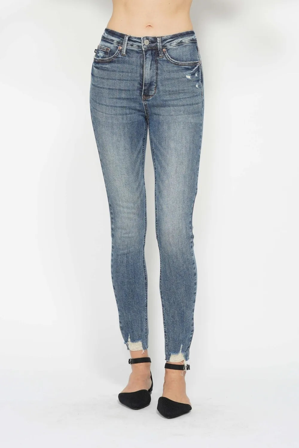 Judy Blue Full Size Tummy Control Vintage Wash Hem Destroy Skinny Jeans by Trendsi