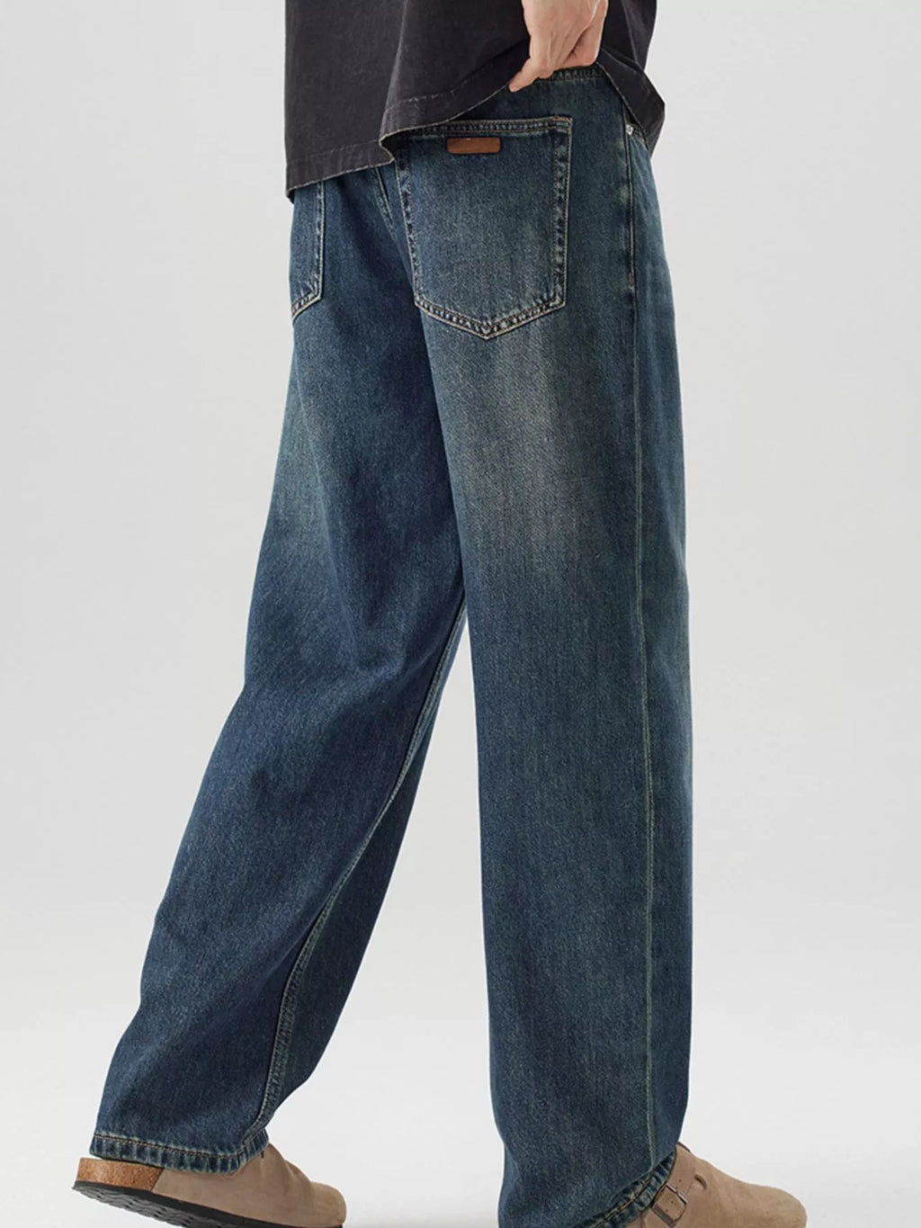 Men's Vintage Wash Wide Leg Jeans by Trendsi