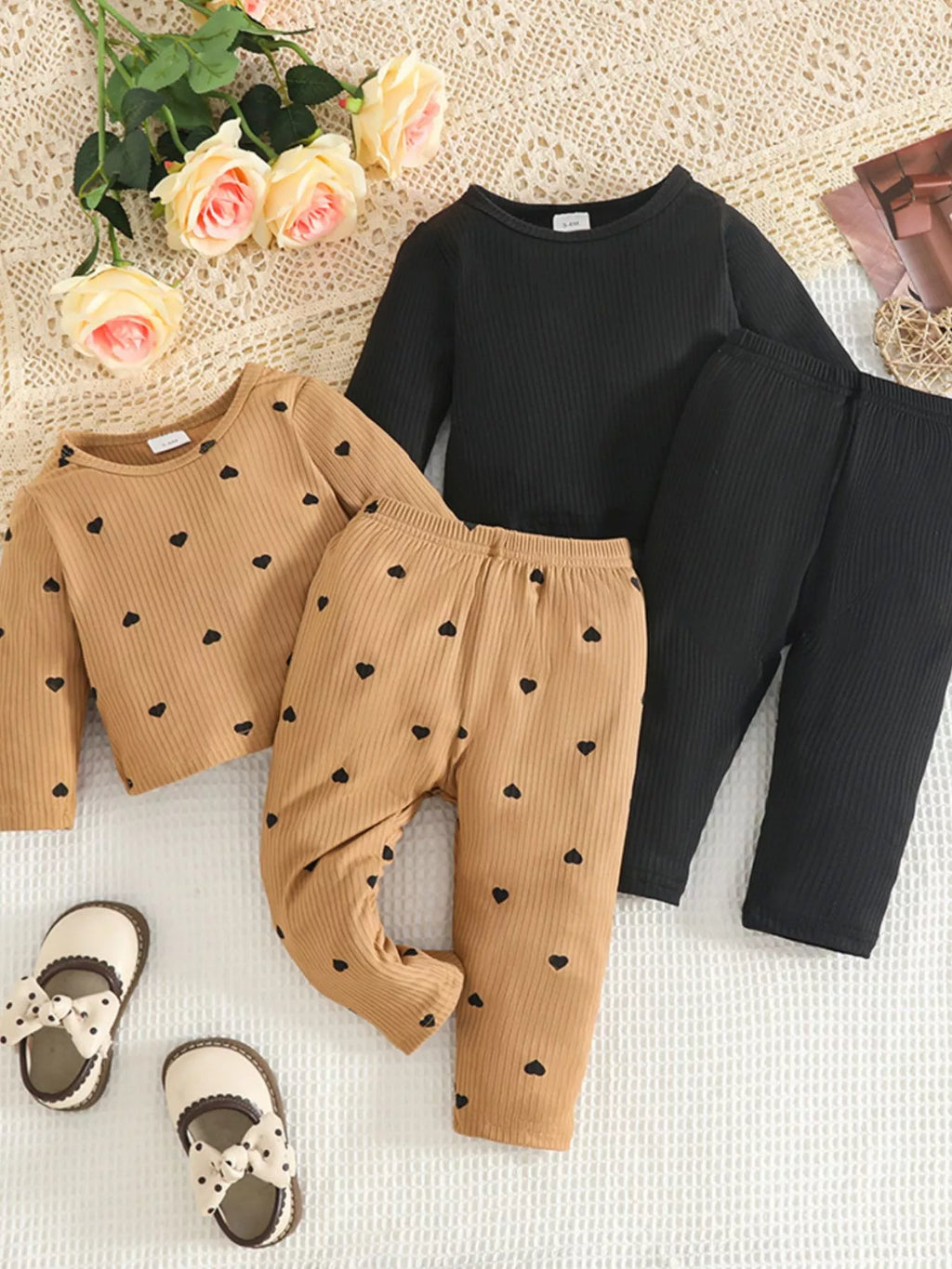Children's Heart Print Ribbed Top and Pants Set by Trendsi