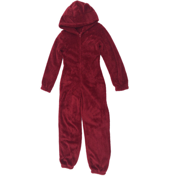 Fleece-lined Thickened Furry Jumpsuit Hooded Pajamas by DC-THE CEO