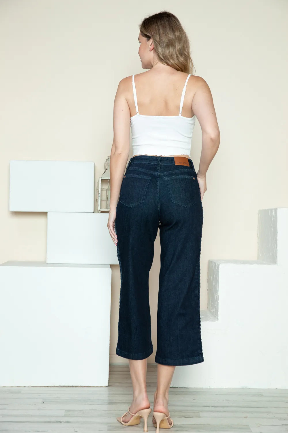 Judy Blue Full Size Side Seam Braid Detail Crop Wide Leg Jeans by Trendsi