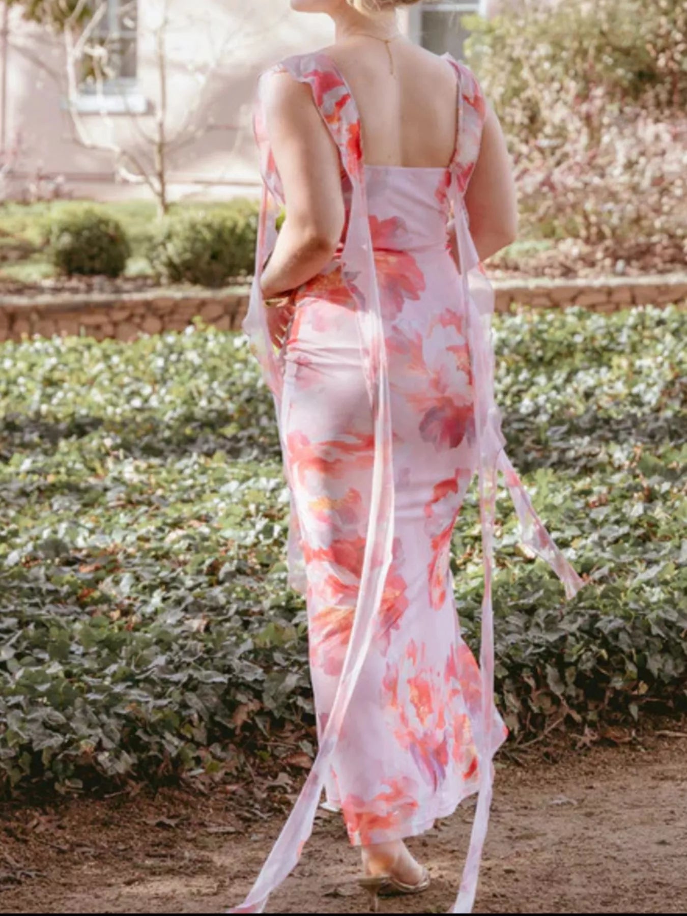 Floral Print Ruffle Trim Bodycon Maxi Dress by Trendsi