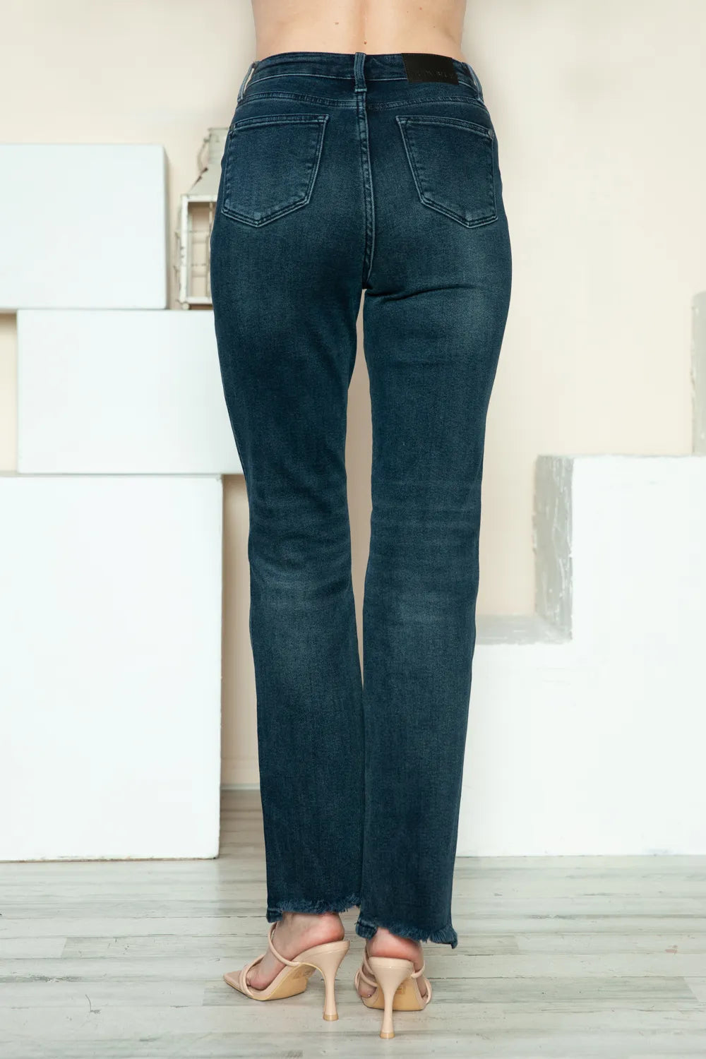 Judy Blue Full Size Button Fly Hem Destroy Straight Jeans by Trendsi