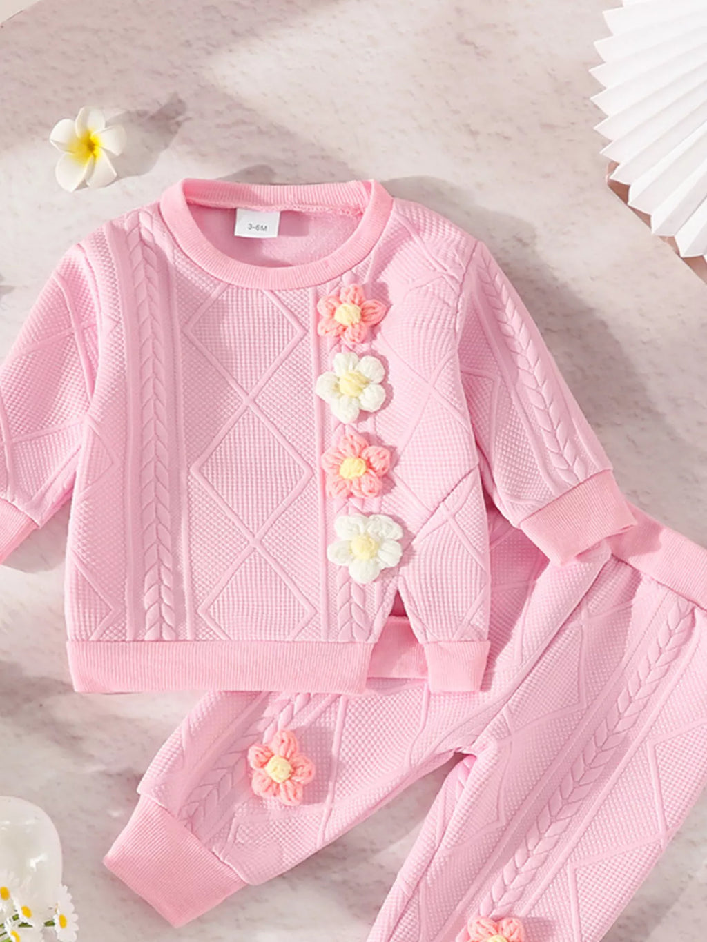Children's Flower Textured Top and Pants Set by Trendsi