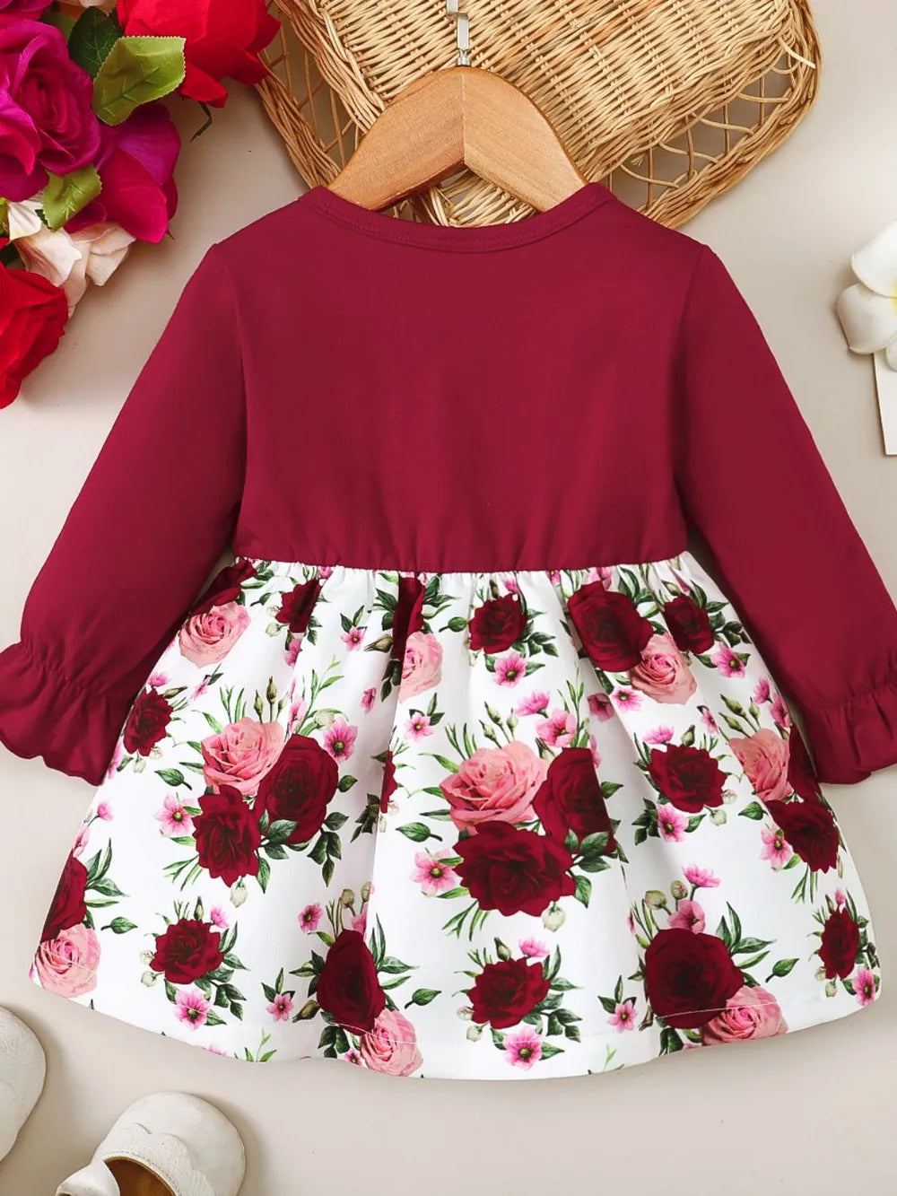 Frill Floral Round Neck Flounce Sleeve Dress by Trendsi