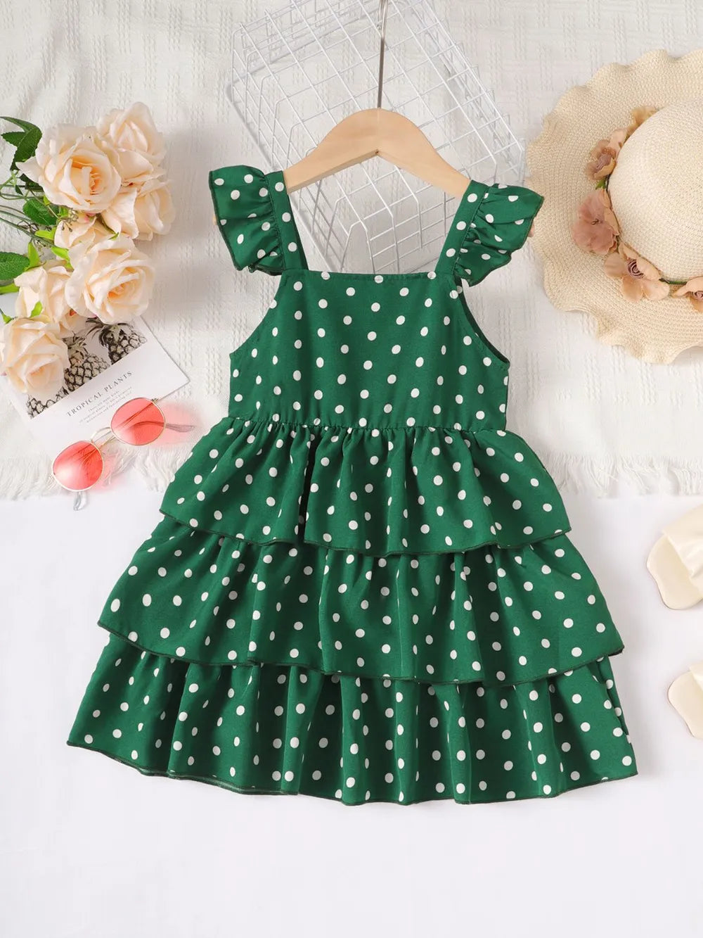 Bow Polka Dot Square Neck Layered Dress by Trendsi
