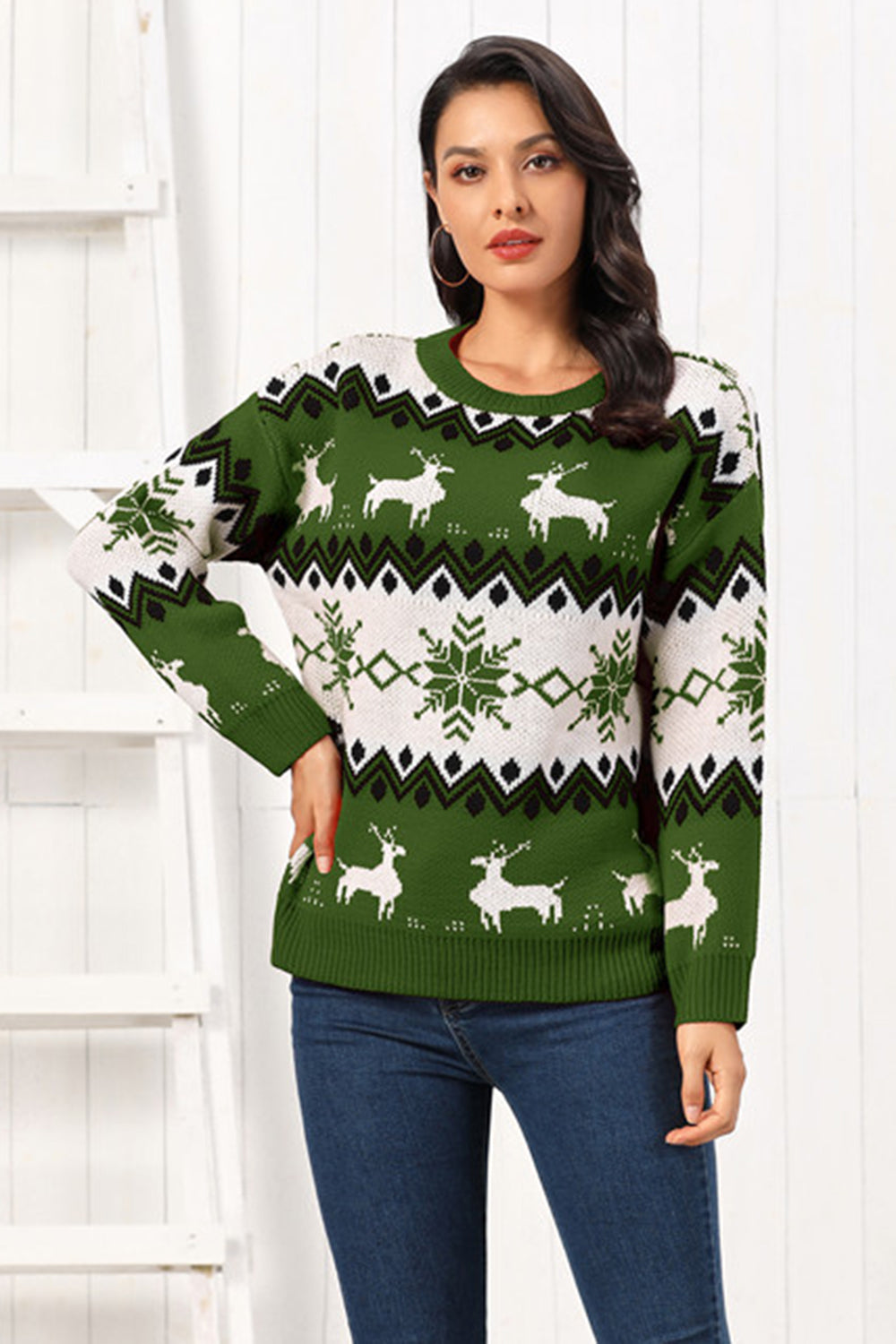 Reindeer Round Neck Sweater by Trendsi