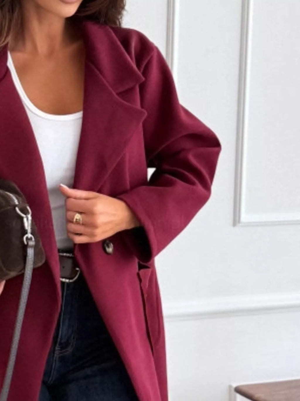 Long-Sleeve Single-Breasted Trench Coat by Trendsi