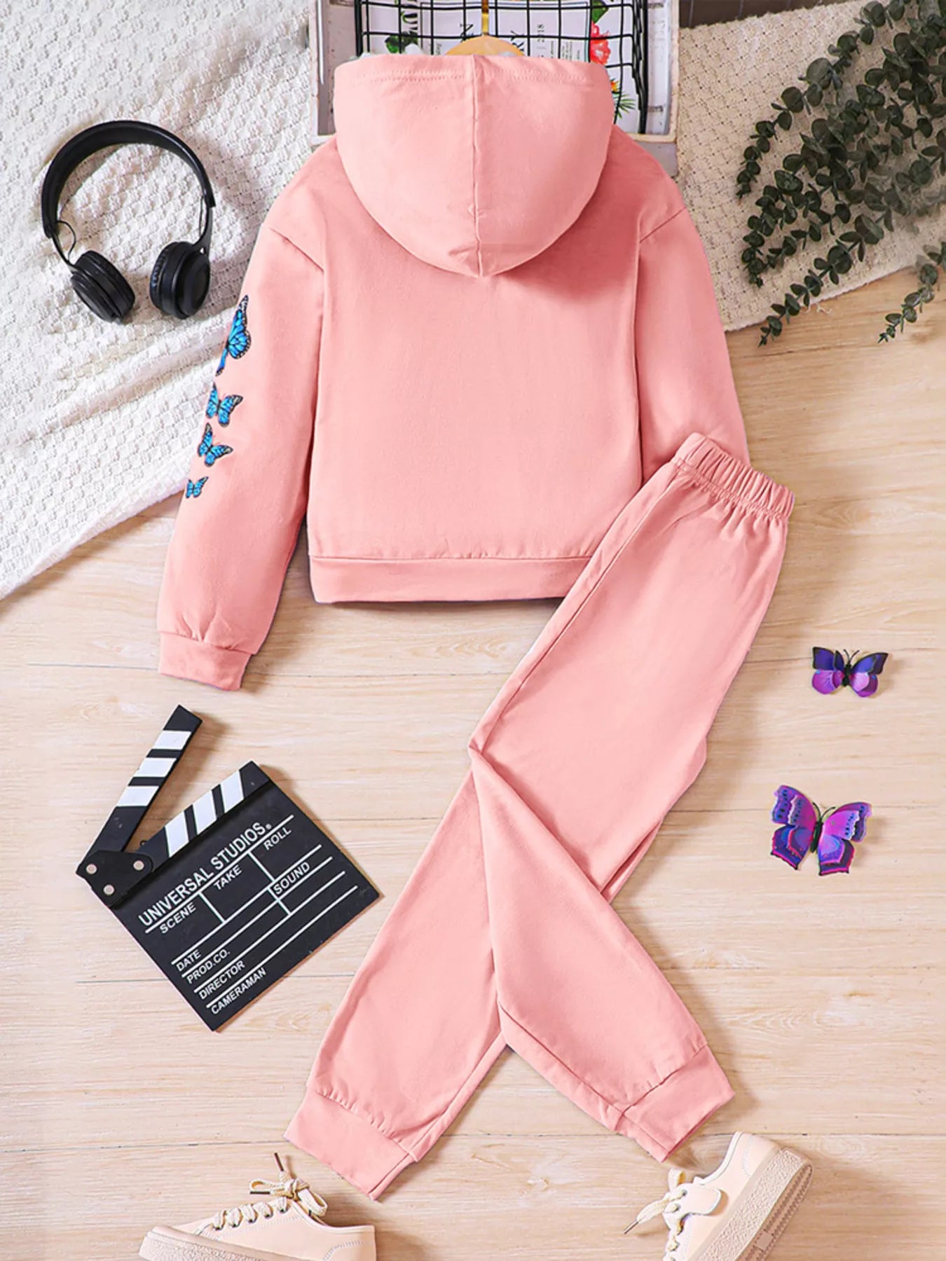 Childrens's Butterfly Print Hoodie & Pants Set by Trendsi