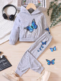 Childrens's Butterfly Print Hoodie & Pants Set by Trendsi