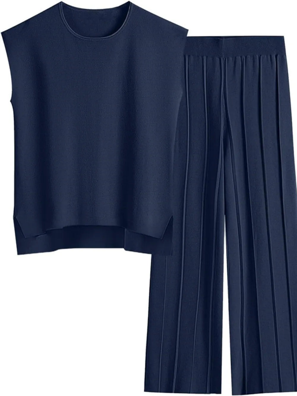 Round Neck Cap Sleeve Top and Pants Knit Set by Trendsi