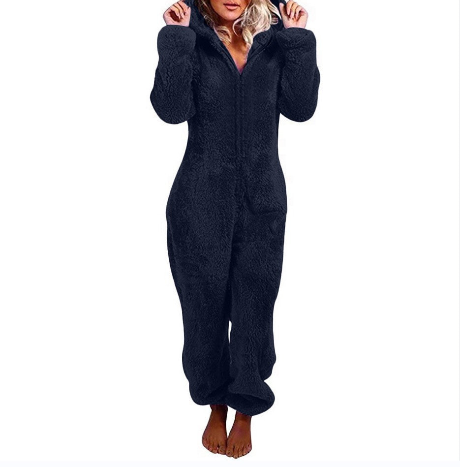 Fleece-lined Thickened Furry Jumpsuit Hooded Pajamas by DC-THE CEO
