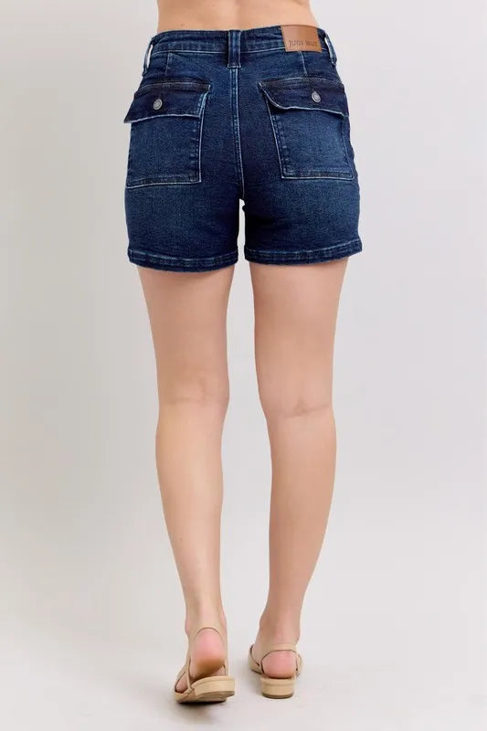 Judy Blue Full Size High Waist Back Flap Pocket Denim Shorts Plus Size by Trendsi