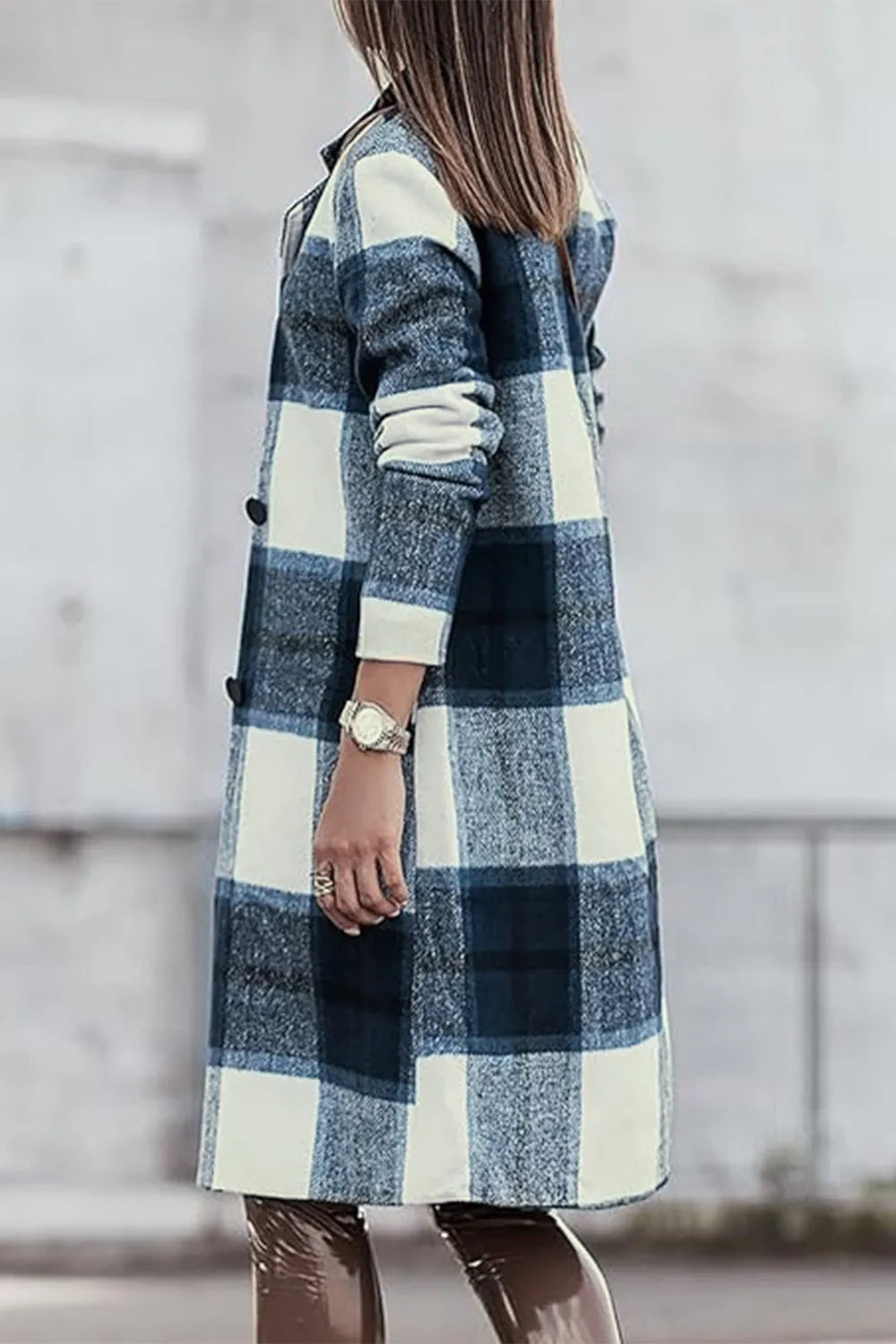 Double Take Full Size Plaid Button Up Lapel Collar Coat by Trendsi
