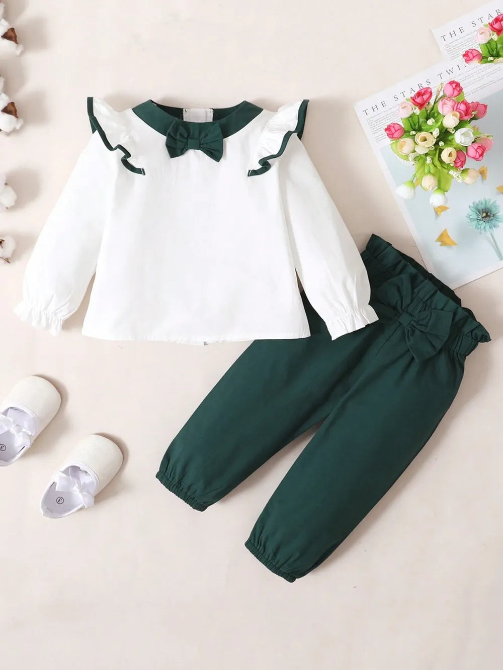 Children's Contrast Ruffled Top and Pants Set by Trendsi
