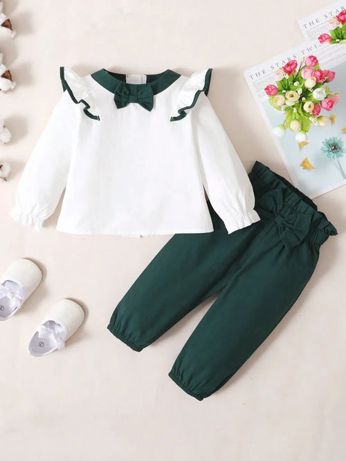 Children's Contrast Ruffled Top and Pants Set by Trendsi