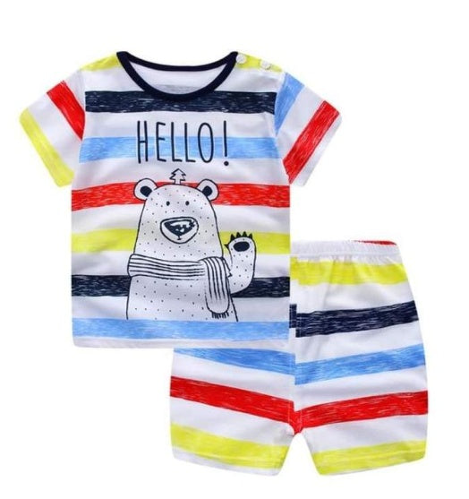 new children's summer children's clothing short-sleeved suit cotton boy girls small children cartoon summer two-piece by DC-THE CEO