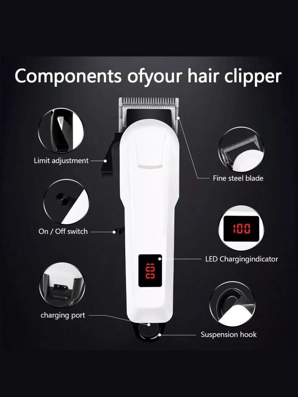 Cordless Hair Clipper with LED Display by Trendsi
