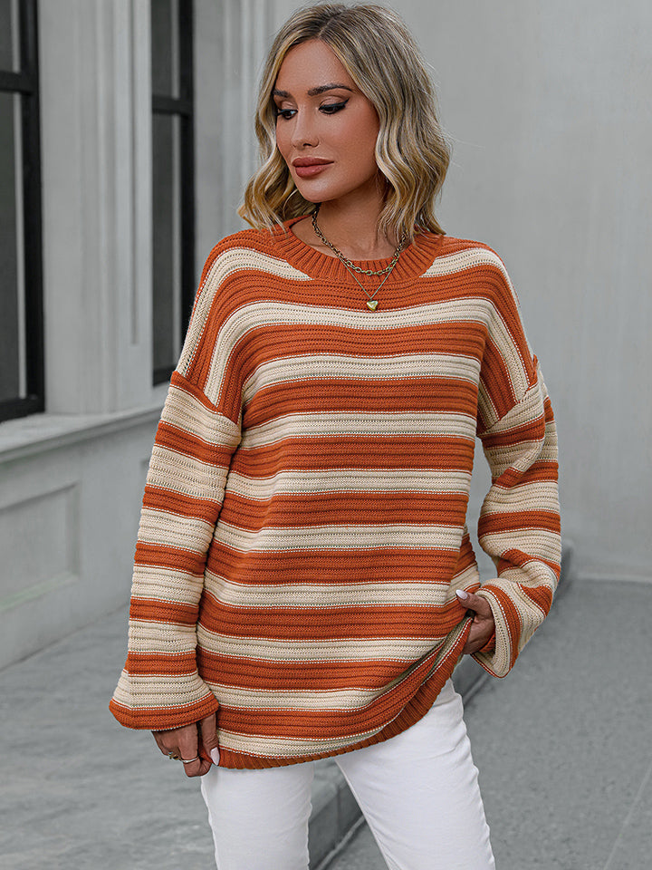 Striped Dropped Shoulder Sweater by Trendsi