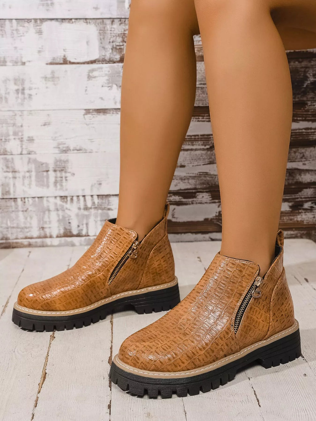 Round Toe Side Zip Ankle Boots by Trendsi