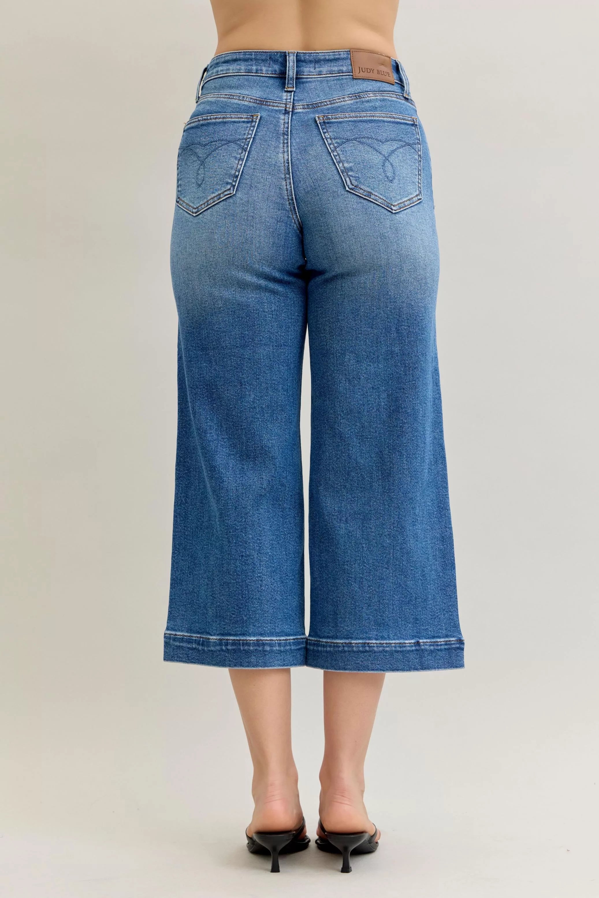 Judy Blue Mid Rise Crop Wide Leg Jeans by Trendsi
