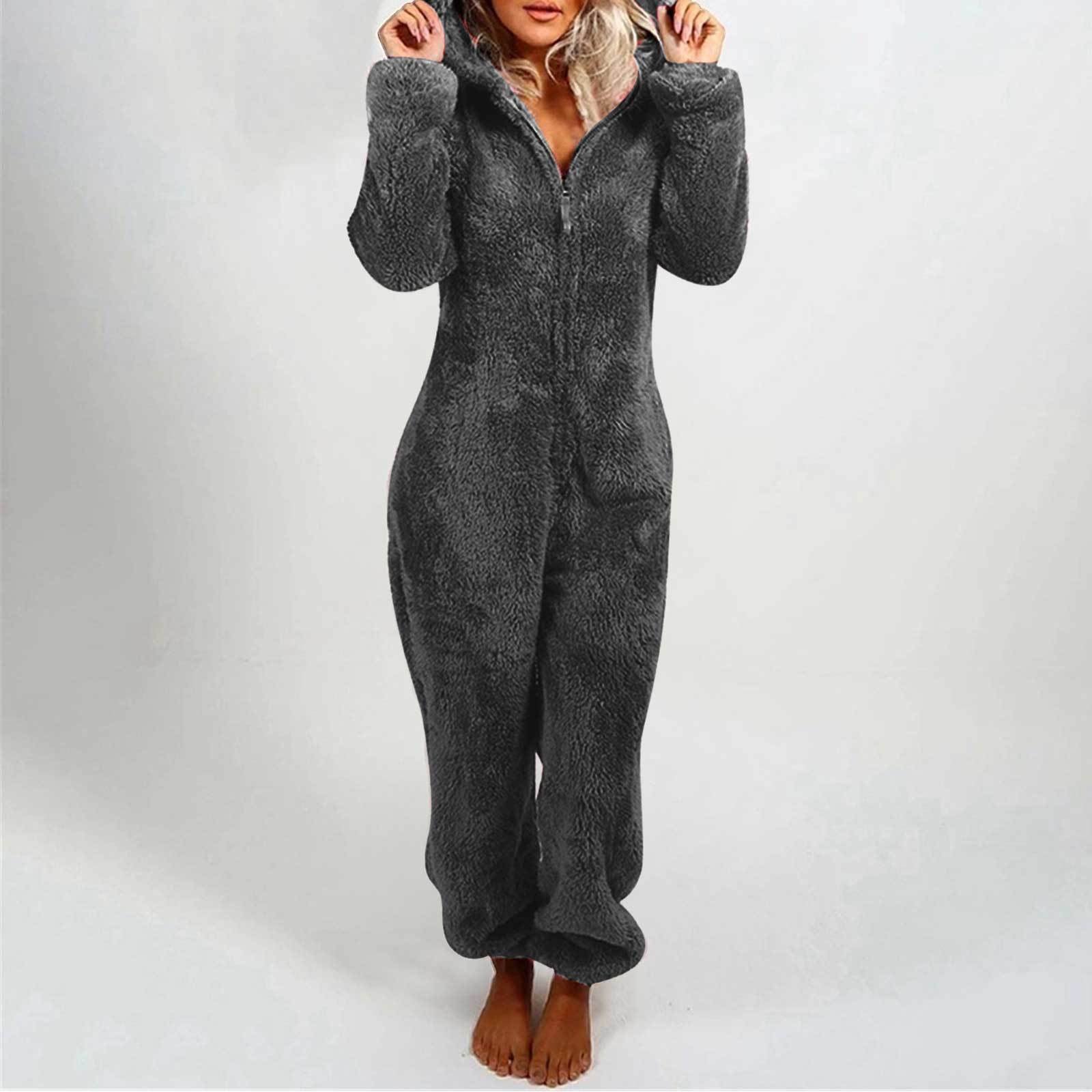 Fleece-lined Thickened Furry Jumpsuit Hooded Pajamas by DC-THE CEO