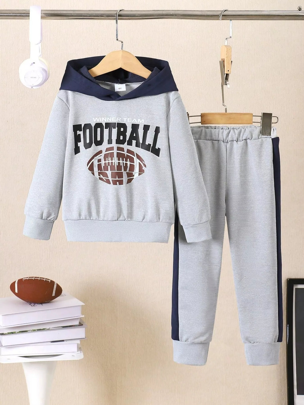 Children's Football Graphic Hoodie & Pants Set by Trendsi