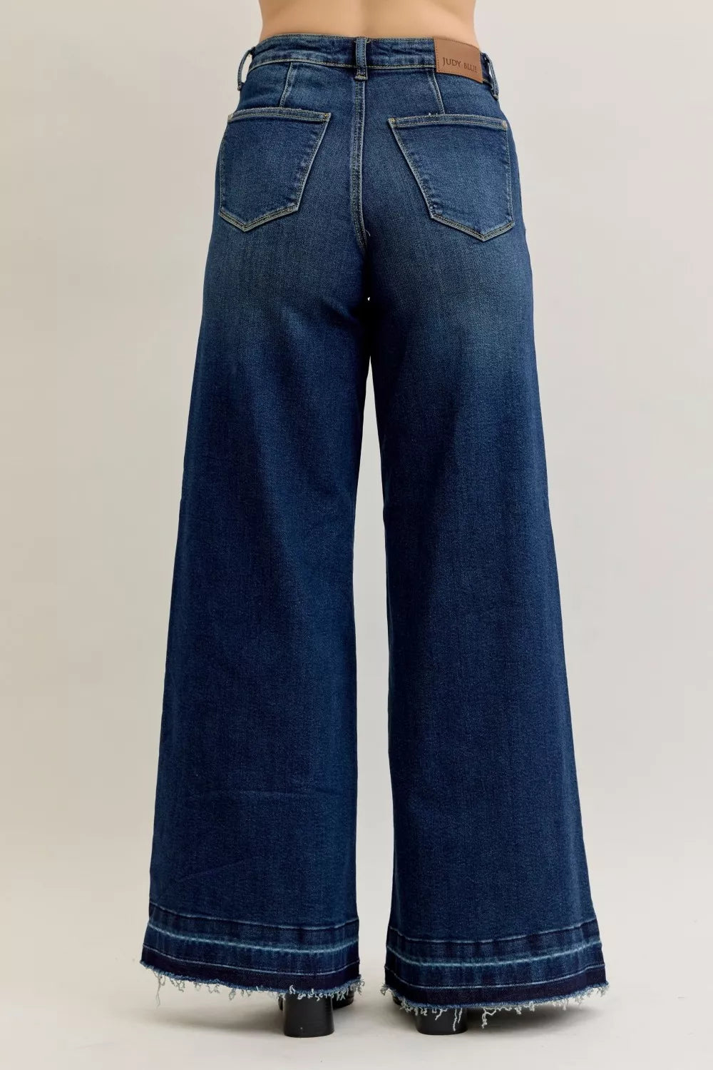 Judy Blue High Waist Palazzo Jeans with Front Patch Pockets by Trendsi