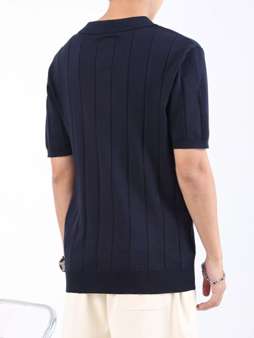 Men's Plus Size Ribbed Knit Short Sleeve Polo by Trendsi