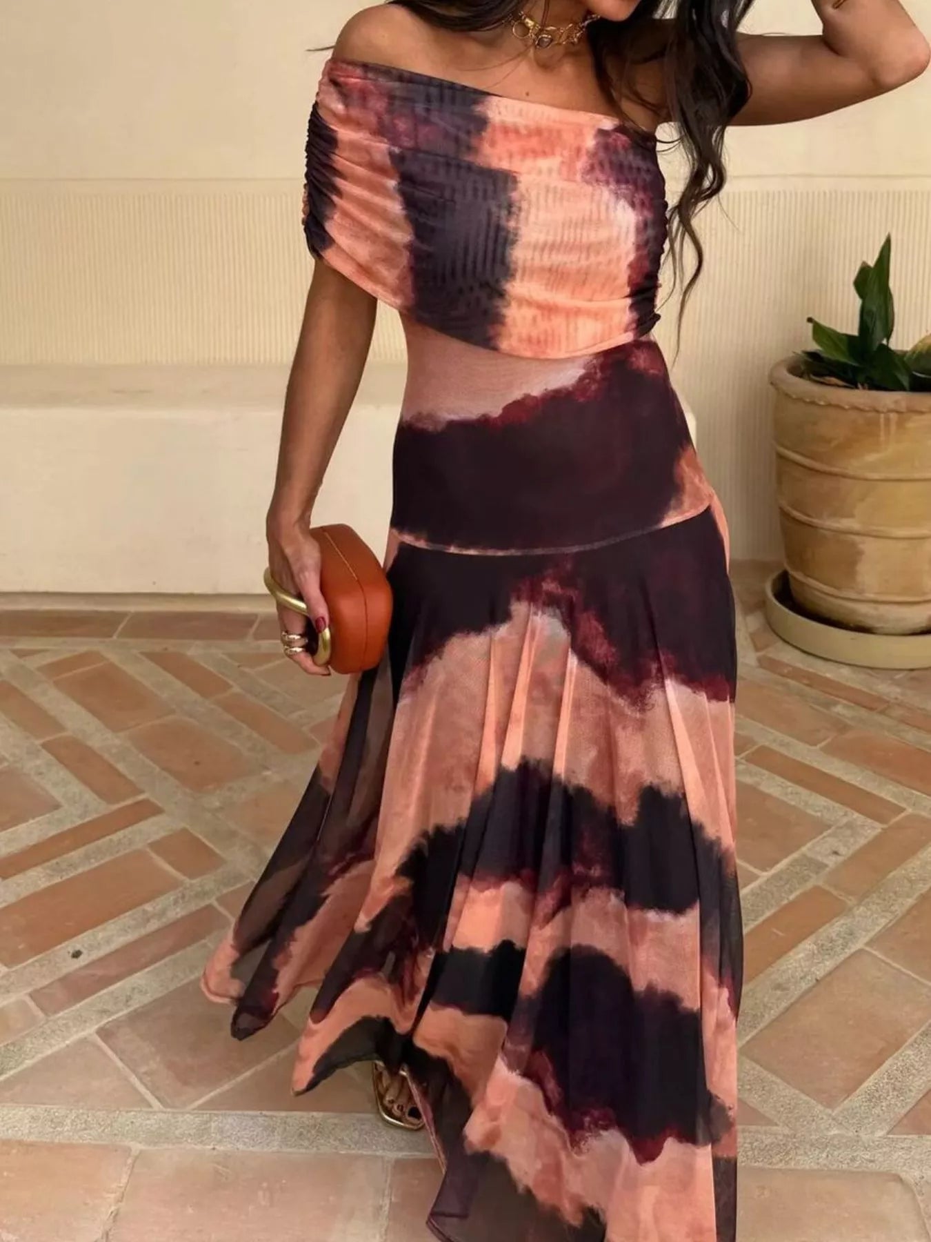 Printed Short Sleeve Maxi Dress by Trendsi