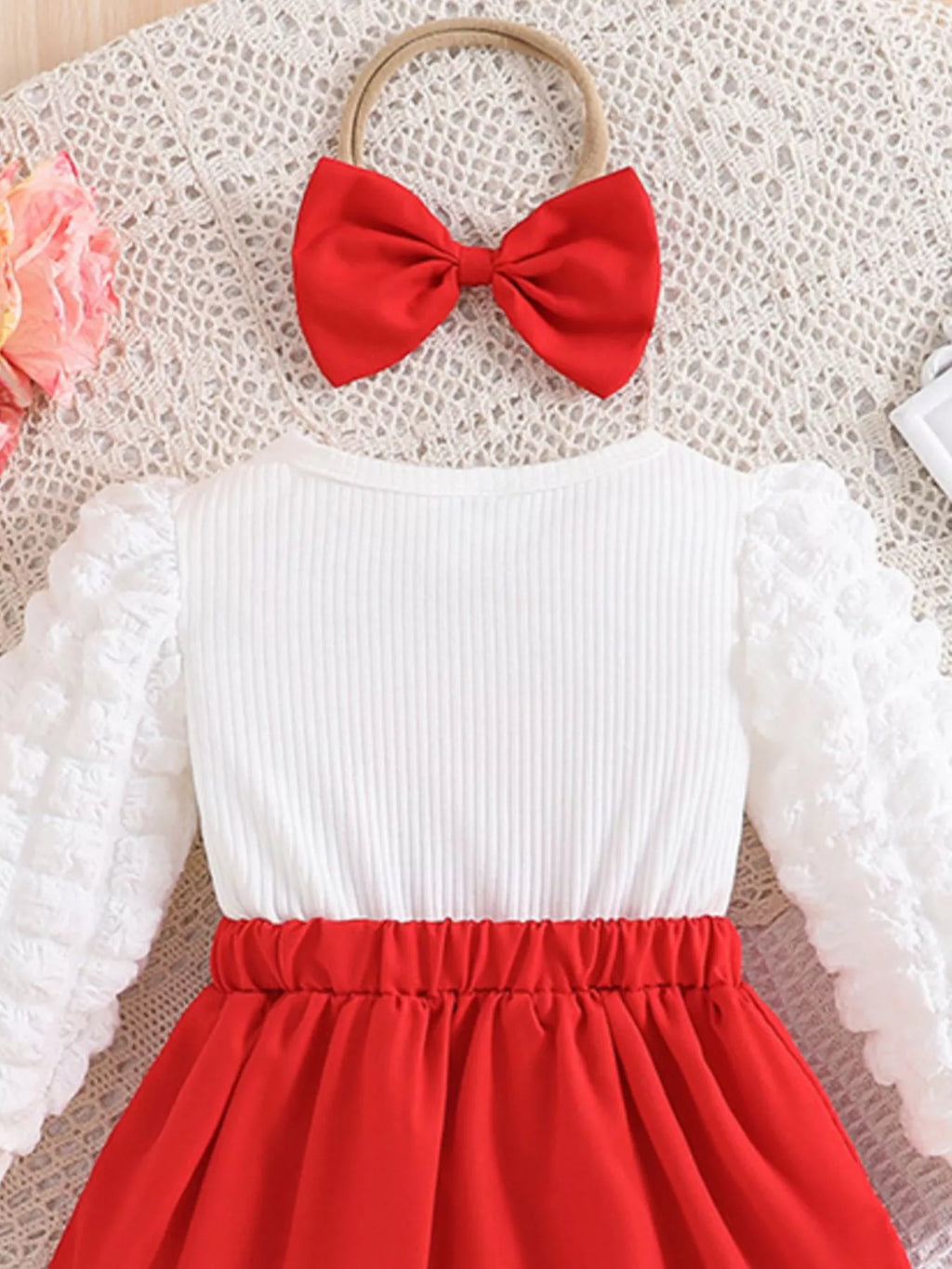 Children's Heart Bowknot Decor Dress with Headband by Trendsi
