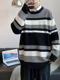 Men's Striped Textured Knit Pullover Sweater by Trendsi