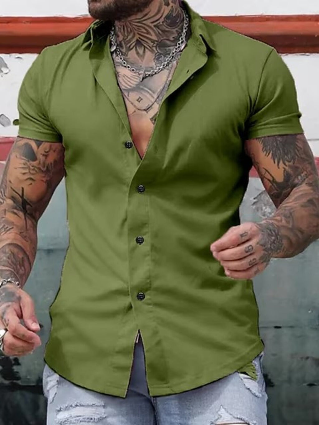 Men's Full Size Slim Fit Short Sleeve Button-Down Shirt Plus Size by Trendsi
