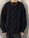 Men's Plus Size Cable Knit Round Neck Sweater by Trendsi