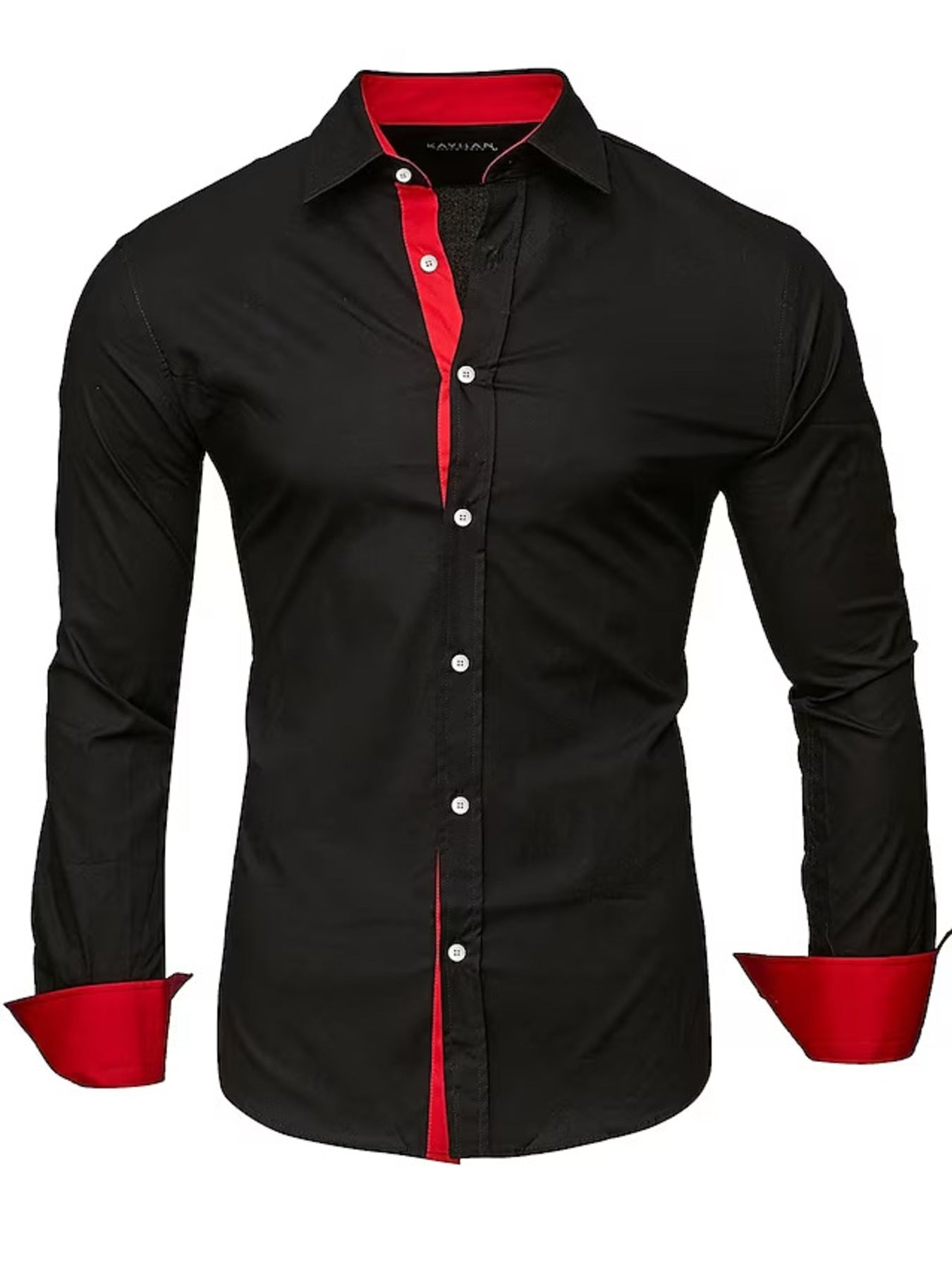 Men's Slim Fit Contrast Trim Long Sleeve Shirt by Trendsi