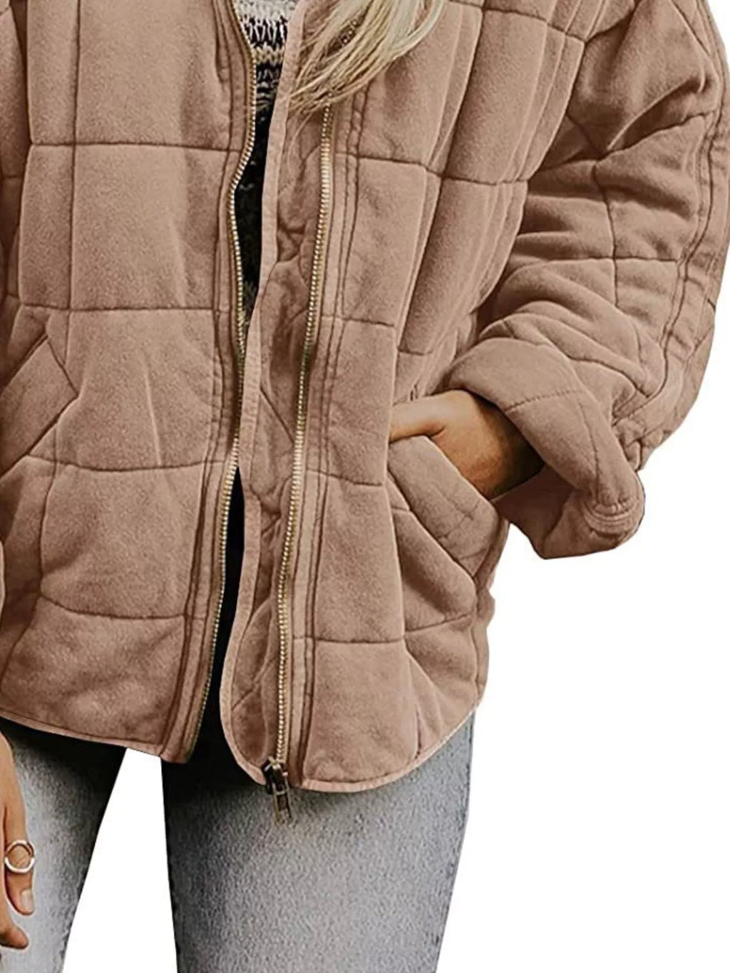 Full Size Zip Up Quilted Bomber Jacket Plus Size by Trendsi