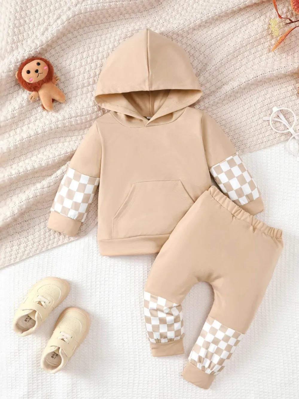 Checkered Long Sleeve Sweatshirt and Pants Set by Trendsi