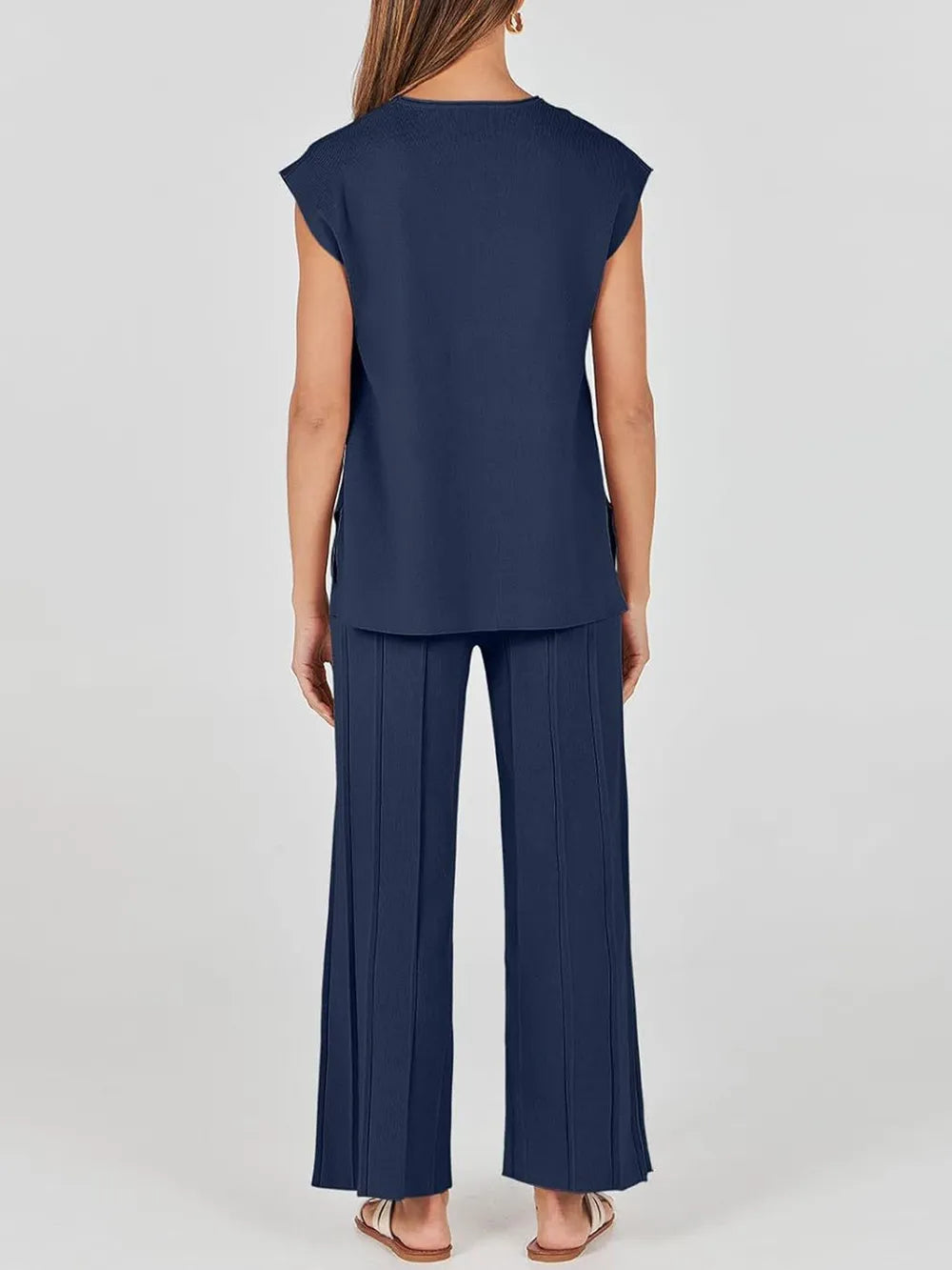 Round Neck Cap Sleeve Top and Pants Knit Set by Trendsi