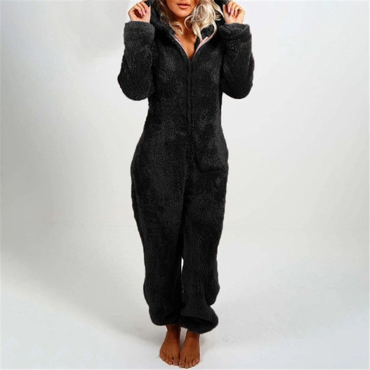 Fleece-lined Thickened Furry Jumpsuit Hooded Pajamas by DC-THE CEO