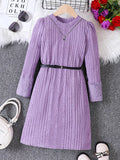 Children's Ribbed Knit Long Sleeve Dress by Trendsi