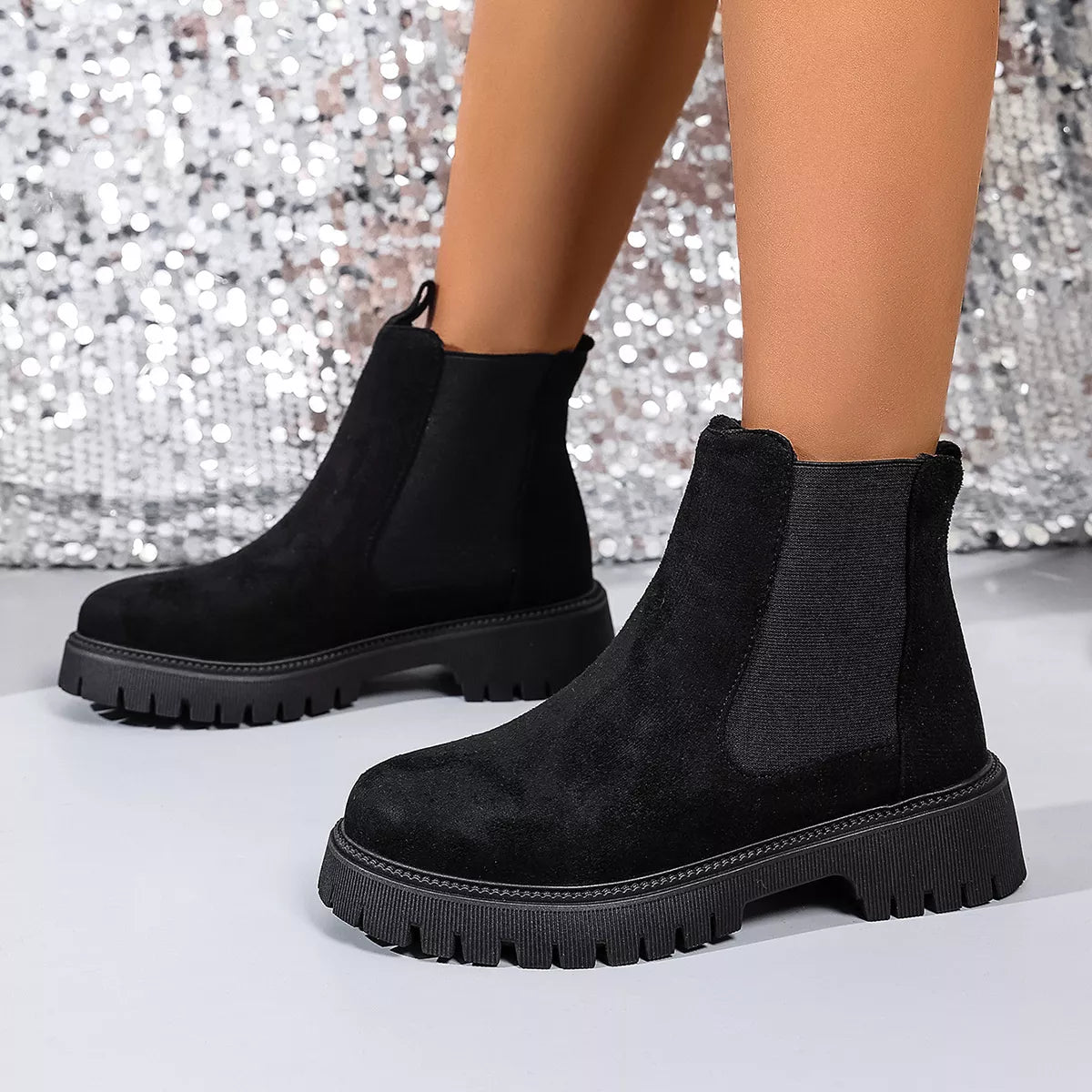 Elastic Side Panels Ankle Boots by Trendsi