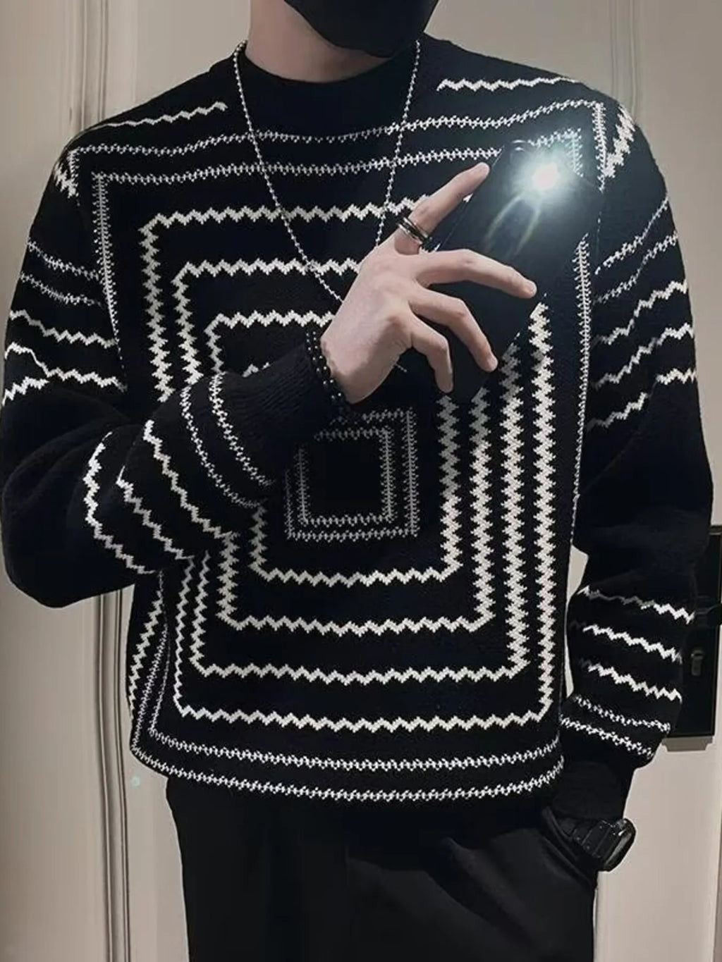 Men's Plus Size Geometric Pattern Knitted Pullover by Trendsi
