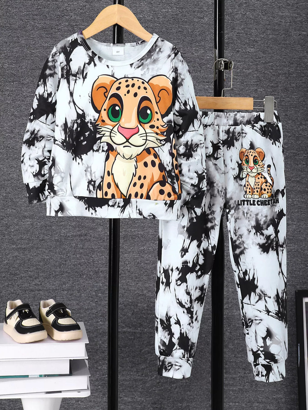 Children's Cheetah Tie-Dye Top and Pants Set by Trendsi